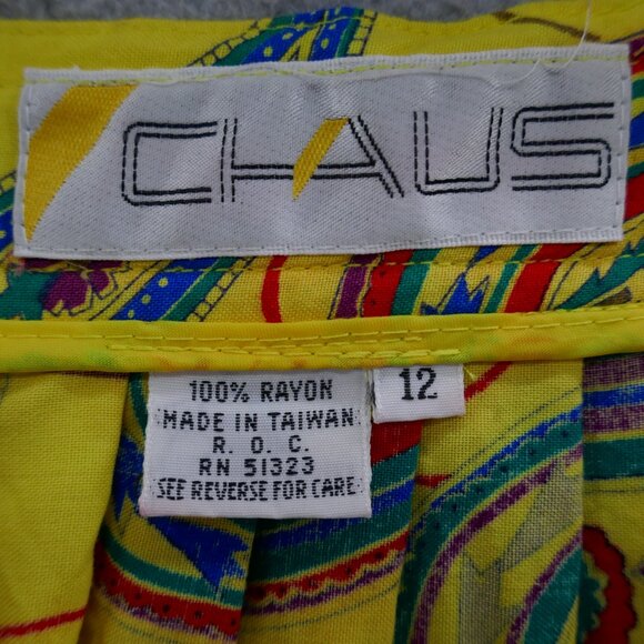 Chaus Womens Vintage Paisley Print Skirt 12 Yellow Red Blue Pleated Midi - Picture 3 of 11